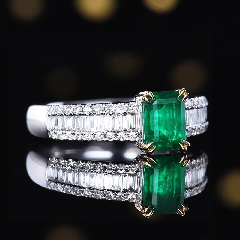 14k Gold 1.31 Ctw Vivid Green Natural Emerald & Diamond Ring - 3