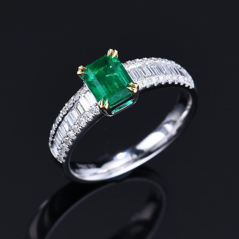 14k Gold 1.31 Ctw Vivid Green Natural Emerald & Diamond Ring - 5