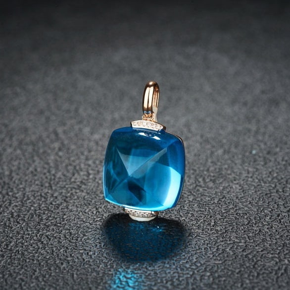 14k Gold 29.12 Ct Natural Topaz & Diamond Pendant( Without Chain ) - 2