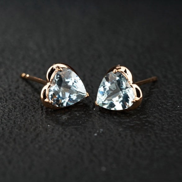 14k Gold 2.28 Ct Natural Aquamarine Earrings - 7