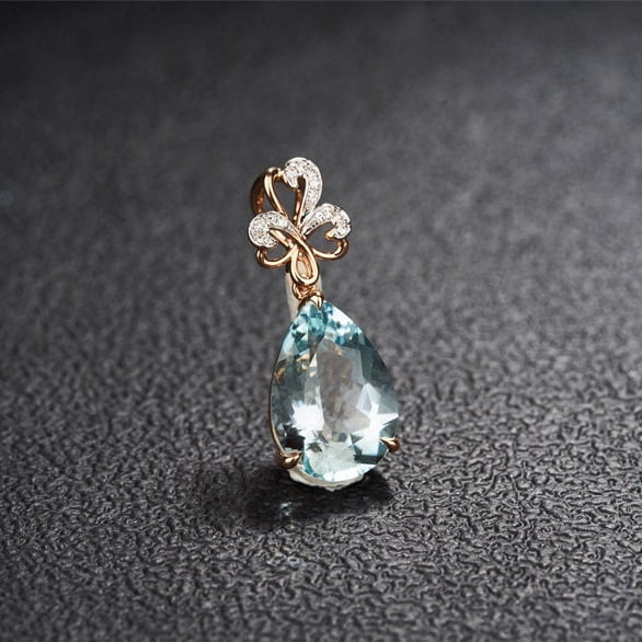 14k Gold 4.58 Ct Natural Aquamarine & Diamond Pendant( Without Chain ) - 2