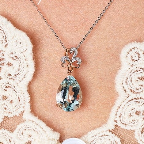 14k Gold 4.58 Ct Natural Aquamarine & Diamond Pendant( Without Chain ) - 7