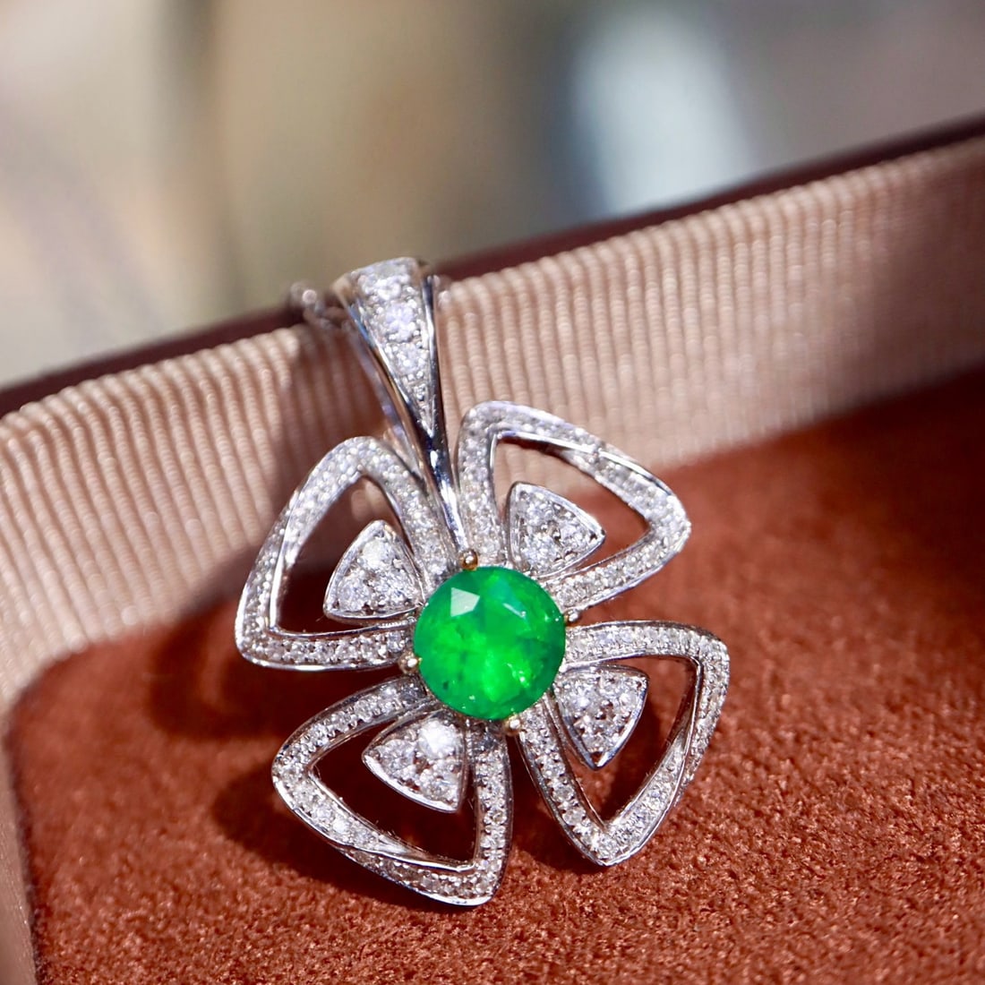 14k Gold 1.21 Ctw Vivid Green Natural Emerald & Diamond Pendant( Without Chain ) - 2