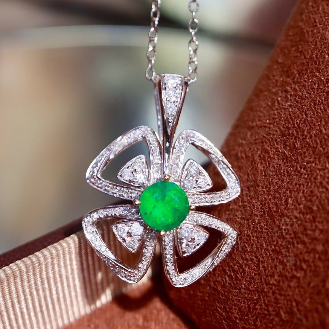 14k Gold 1.21 Ctw Vivid Green Natural Emerald & Diamond Pendant( Without Chain ) - 3