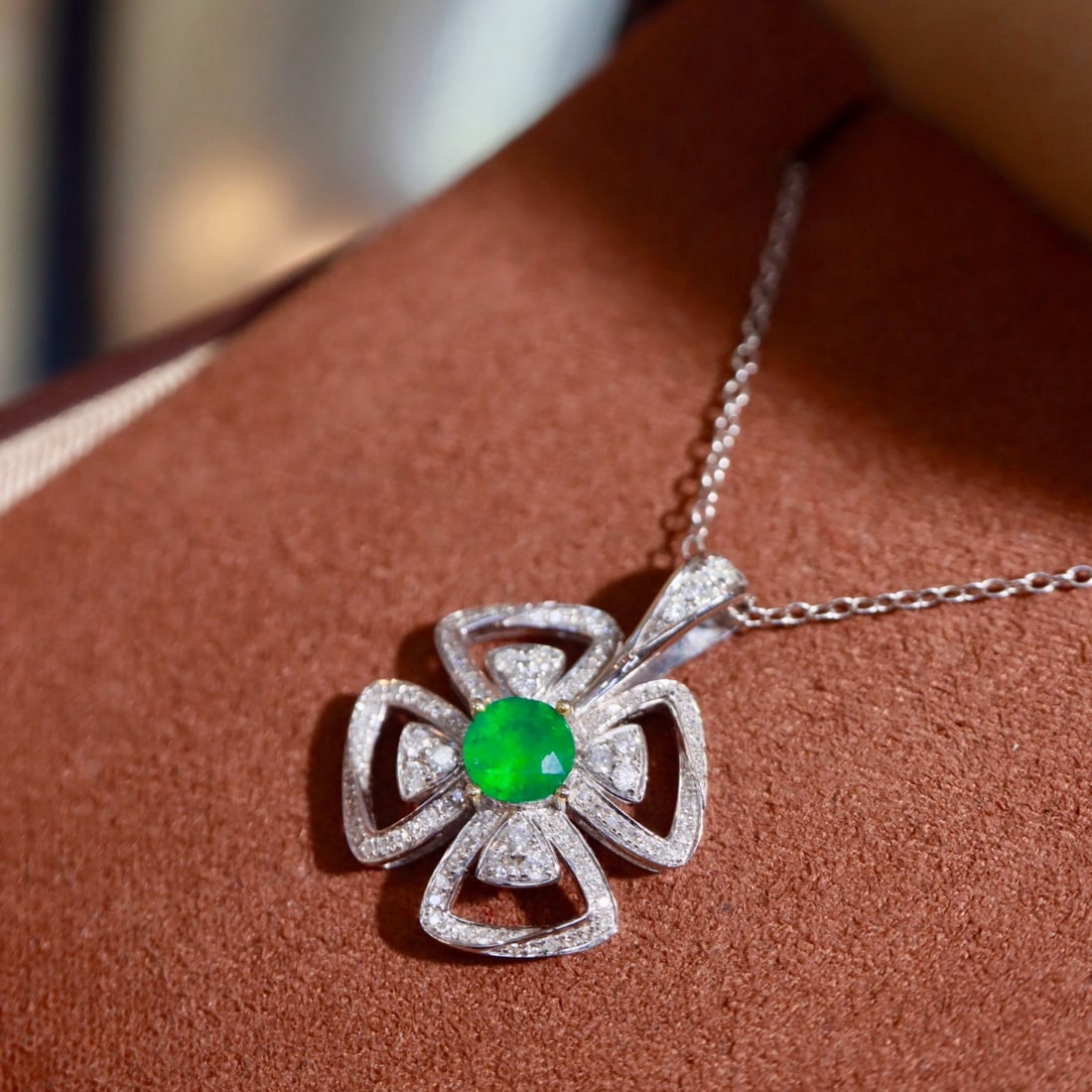 14k Gold 1.21 Ctw Vivid Green Natural Emerald & Diamond Pendant( Without Chain ) - 4