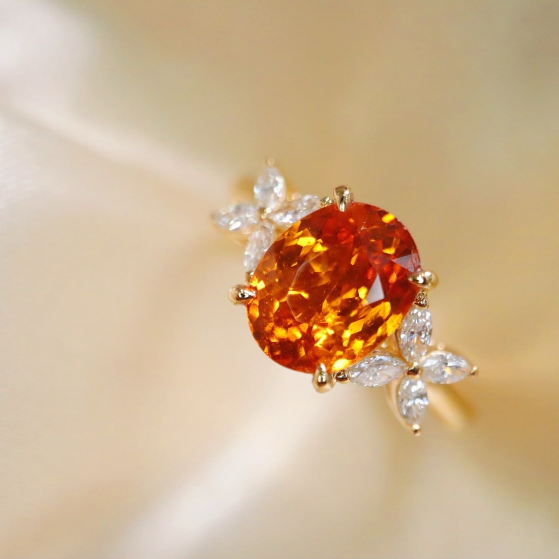 14k Gold 2.52 Ctw Natural Spessartine & Diamond Ring - 4