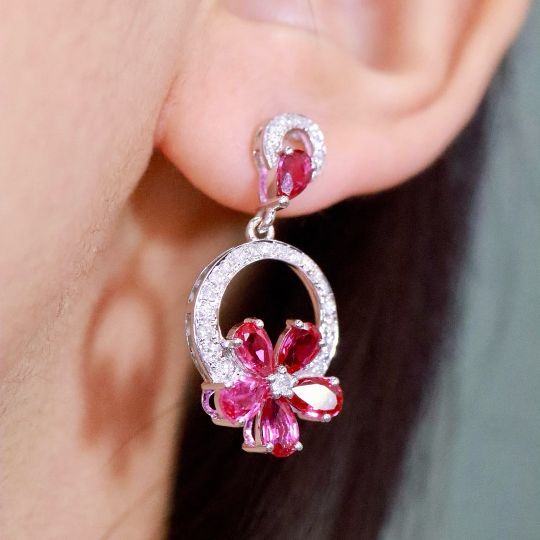 14k Gold 3.25 Ctw Natural Ruby & Diamond Earrings - 4