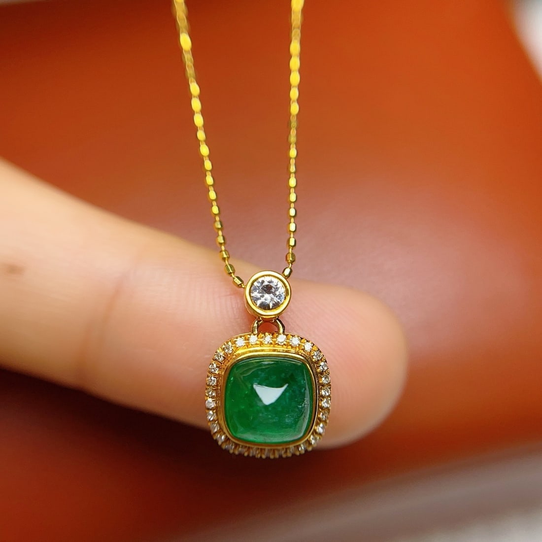 14k Gold 1.15 Ct Vivid Green Natural Emerald & Diamond & Sapphire Necklace - 6