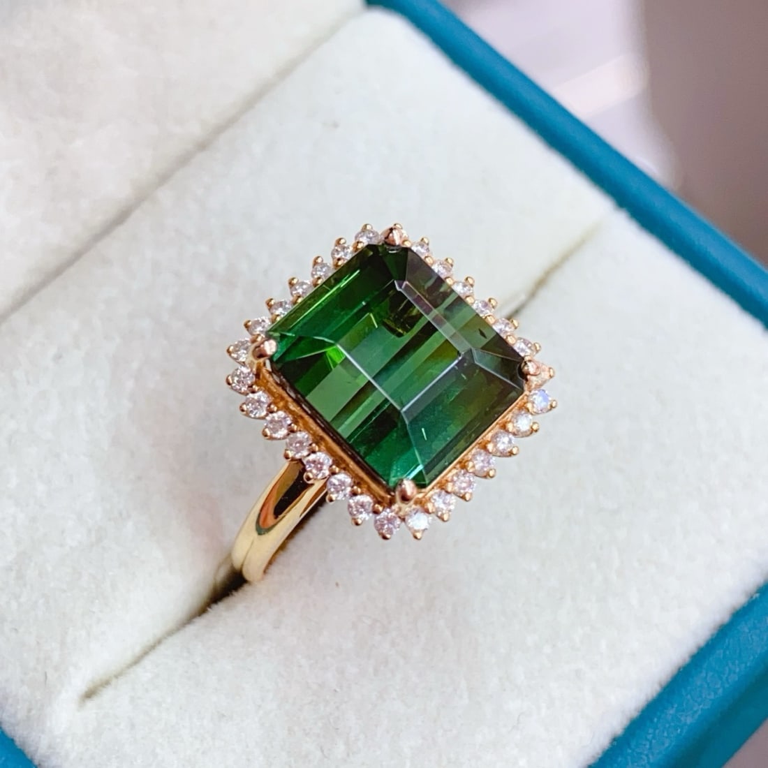 14k Gold 6.9 Ct Natural Tourmaline & Diamond Ring - 2