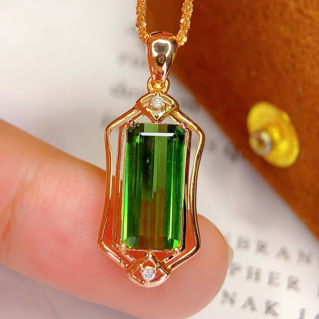 14k Gold 3.11 Ct Natural Tourmaline & Diamond Pendant( Without Chain ) - 2