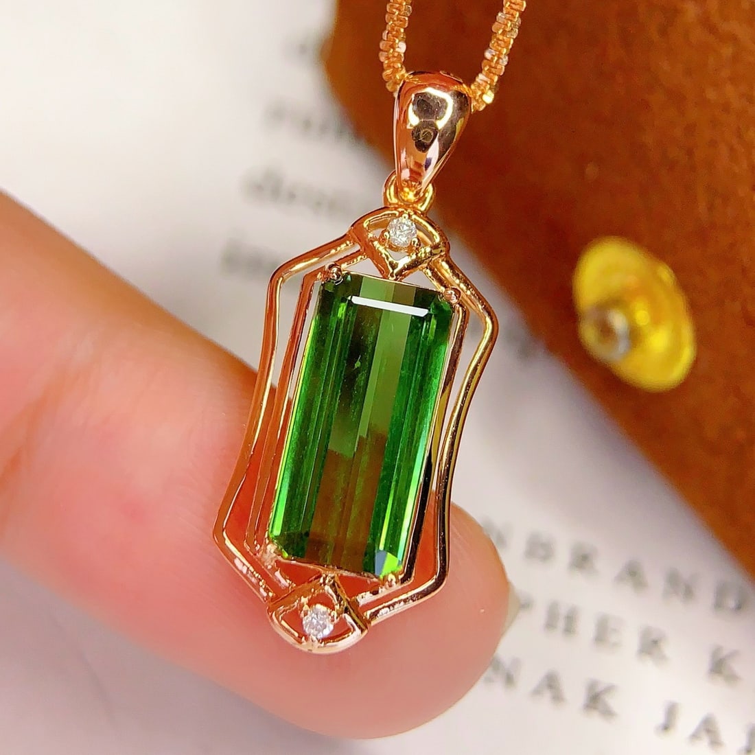 14k Gold 3.11 Ct Natural Tourmaline & Diamond Pendant( Without Chain ) - 3