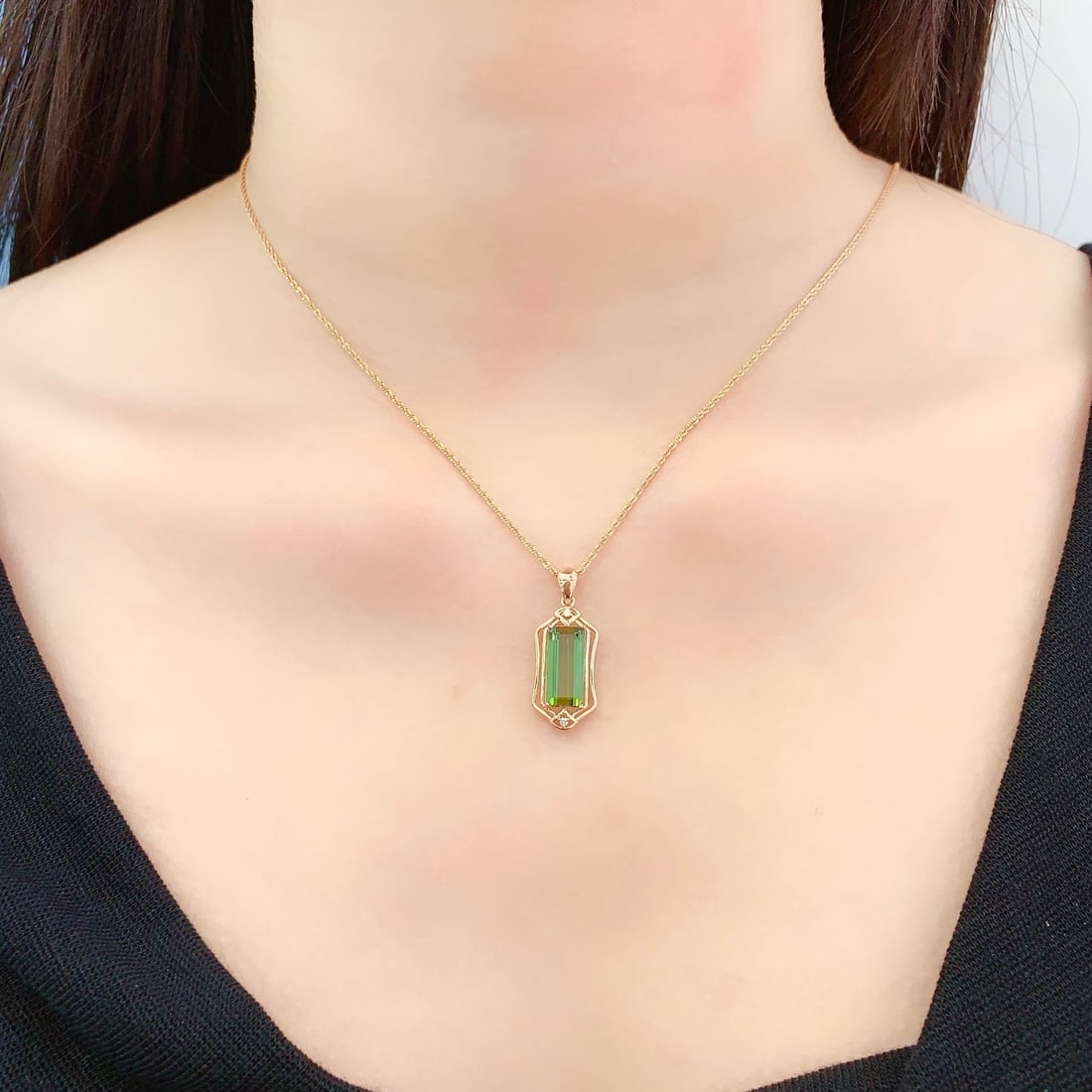 14k Gold 3.11 Ct Natural Tourmaline & Diamond Pendant( Without Chain ) - 4