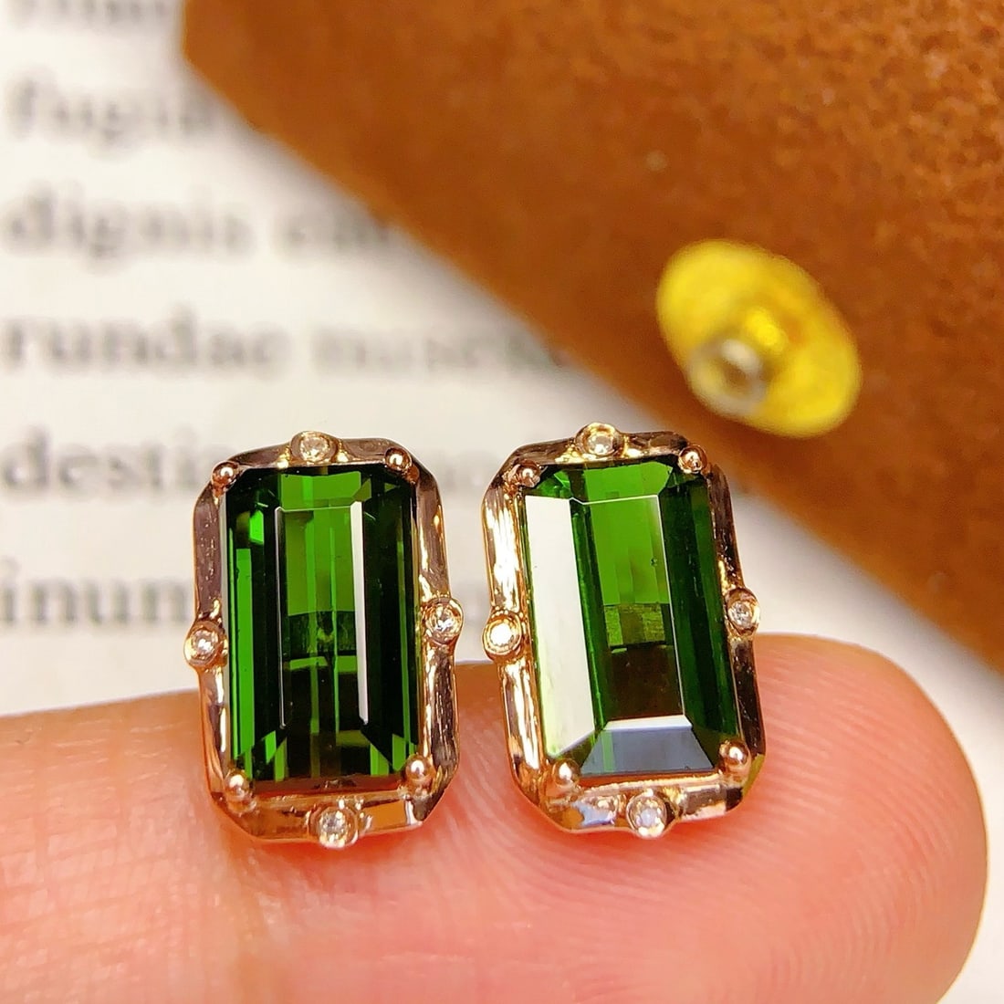 14k Gold 4.62 Ct Natural Tourmaline & Diamond Earrings - 4