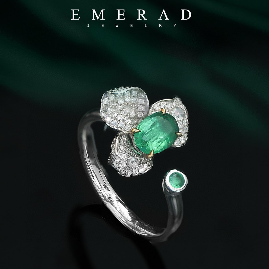 14k Gold 1.15 Ctw Vivid Green Natural Emerald & Diamond Ring - 2