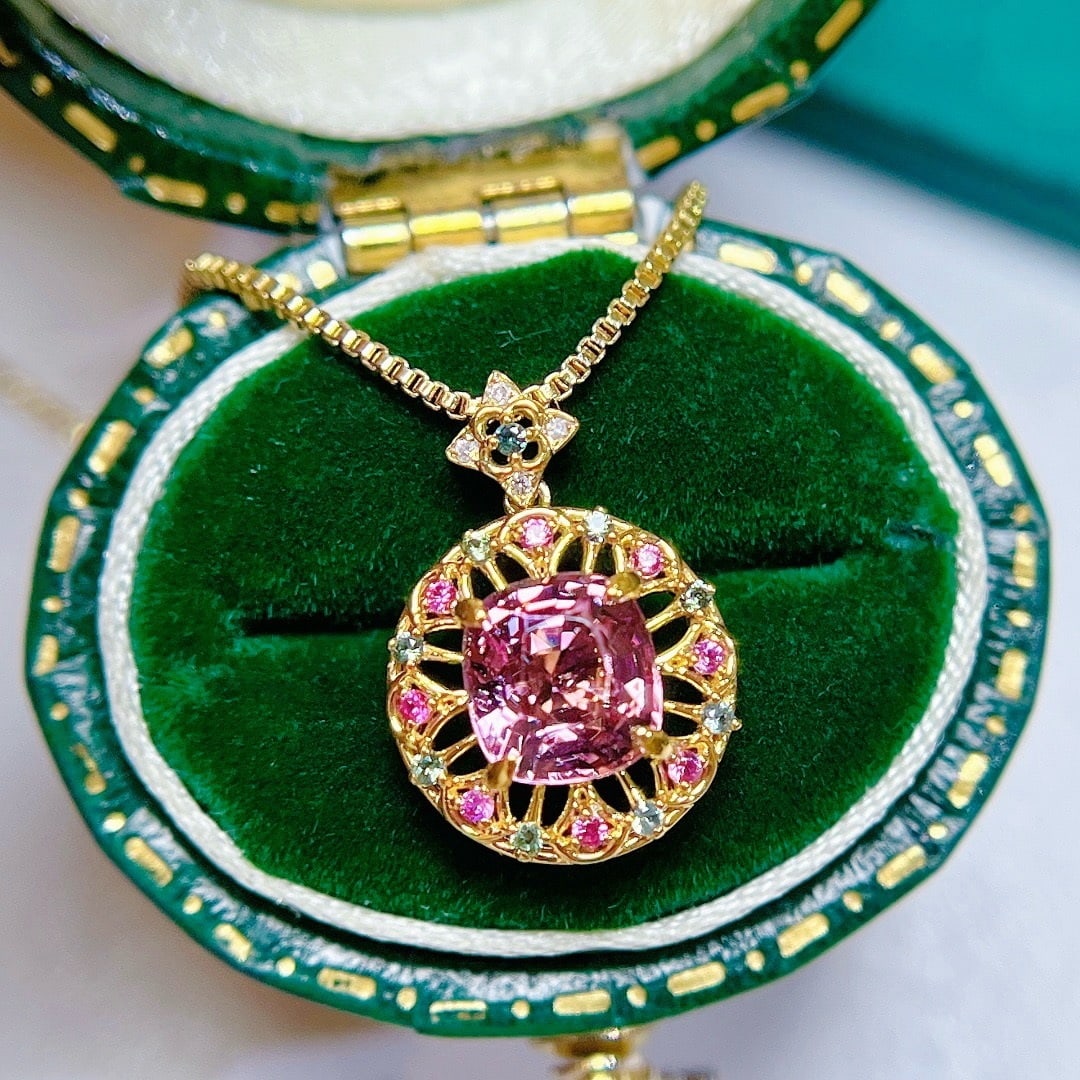14k Gold 1.30 Ctw Natural Spinel & Sapphire Pendant( Without Chain ) - 2