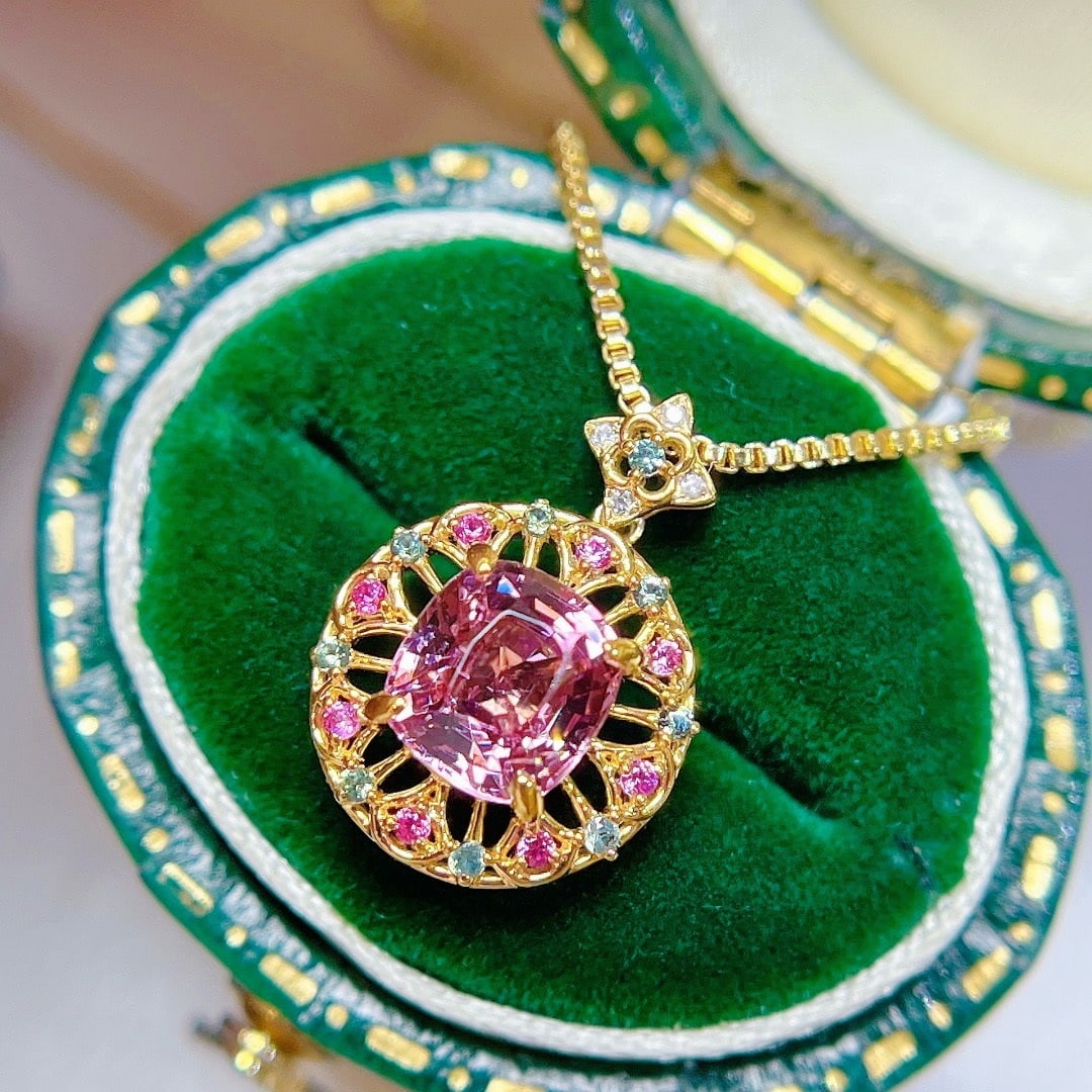 14k Gold 1.30 Ctw Natural Spinel & Sapphire Pendant( Without Chain ) - 3
