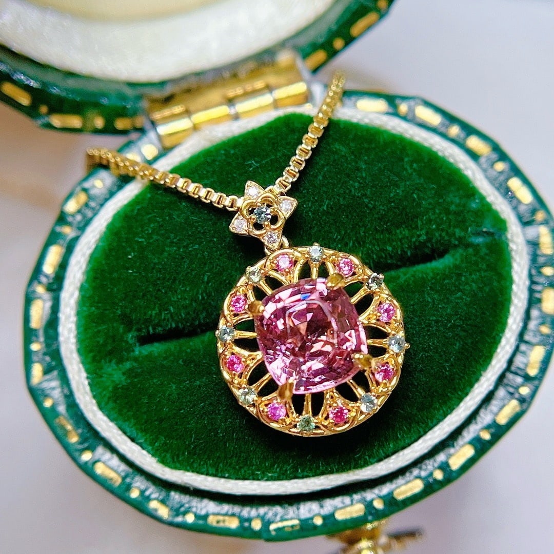 14k Gold 1.30 Ctw Natural Spinel & Sapphire Pendant( Without Chain ) - 4
