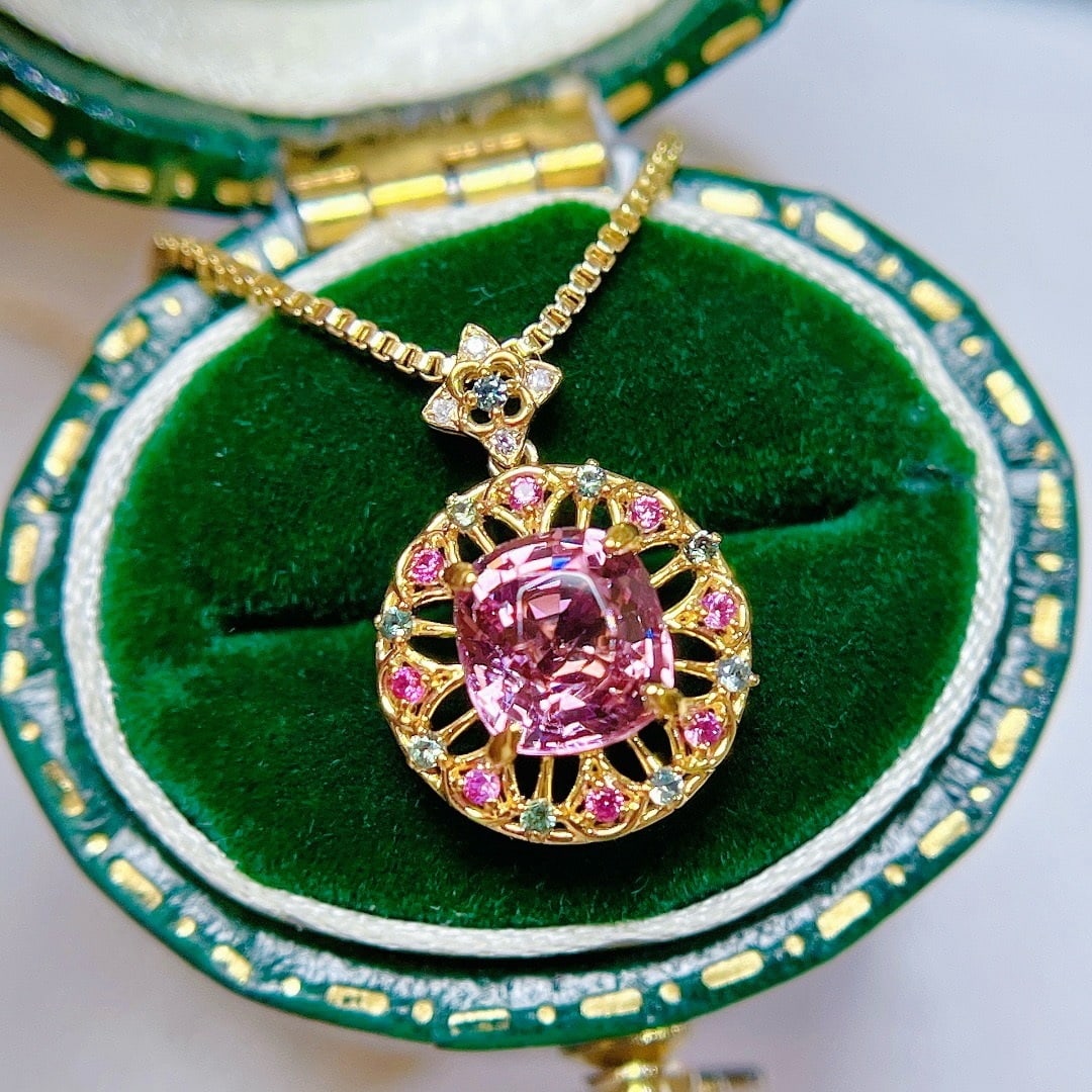 14k Gold 1.30 Ctw Natural Spinel & Sapphire Pendant( Without Chain ) - 5