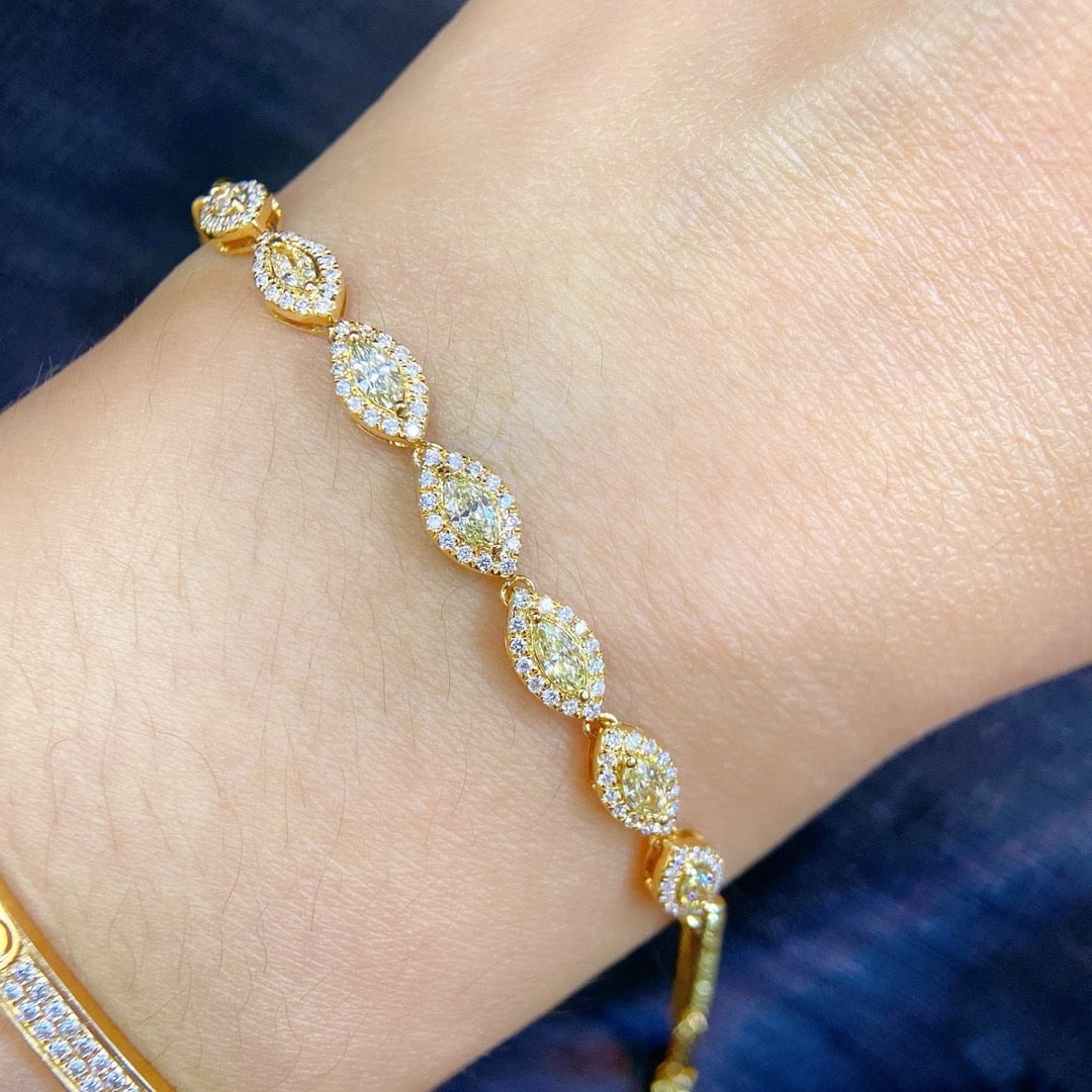 14k Gold 1.27 Ctw Natural Yellow Diamond & Diamond Bracelet - 6