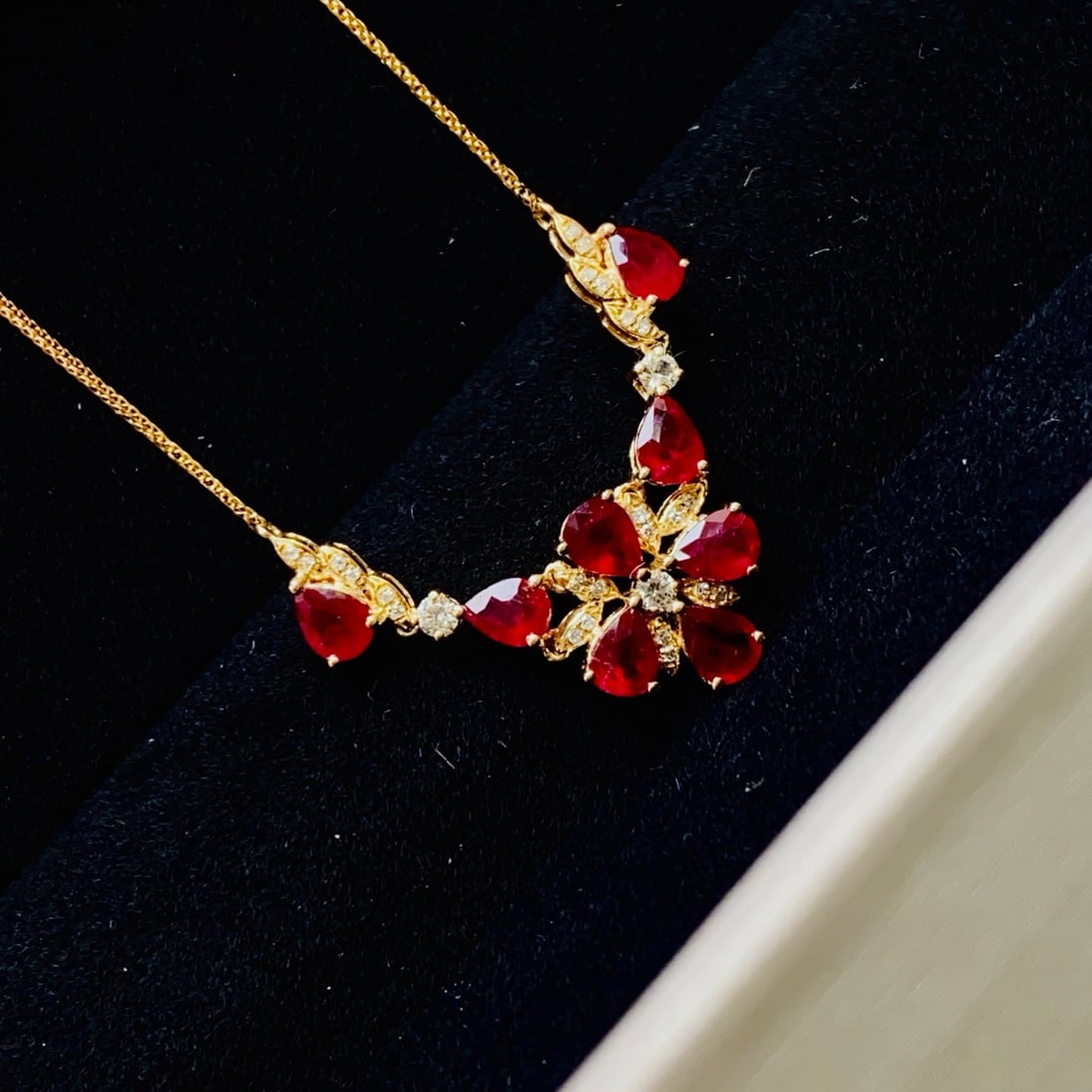 14k Gold 2.50 Ct Natural Ruby & Diamond & Sapphire Necklace - 2