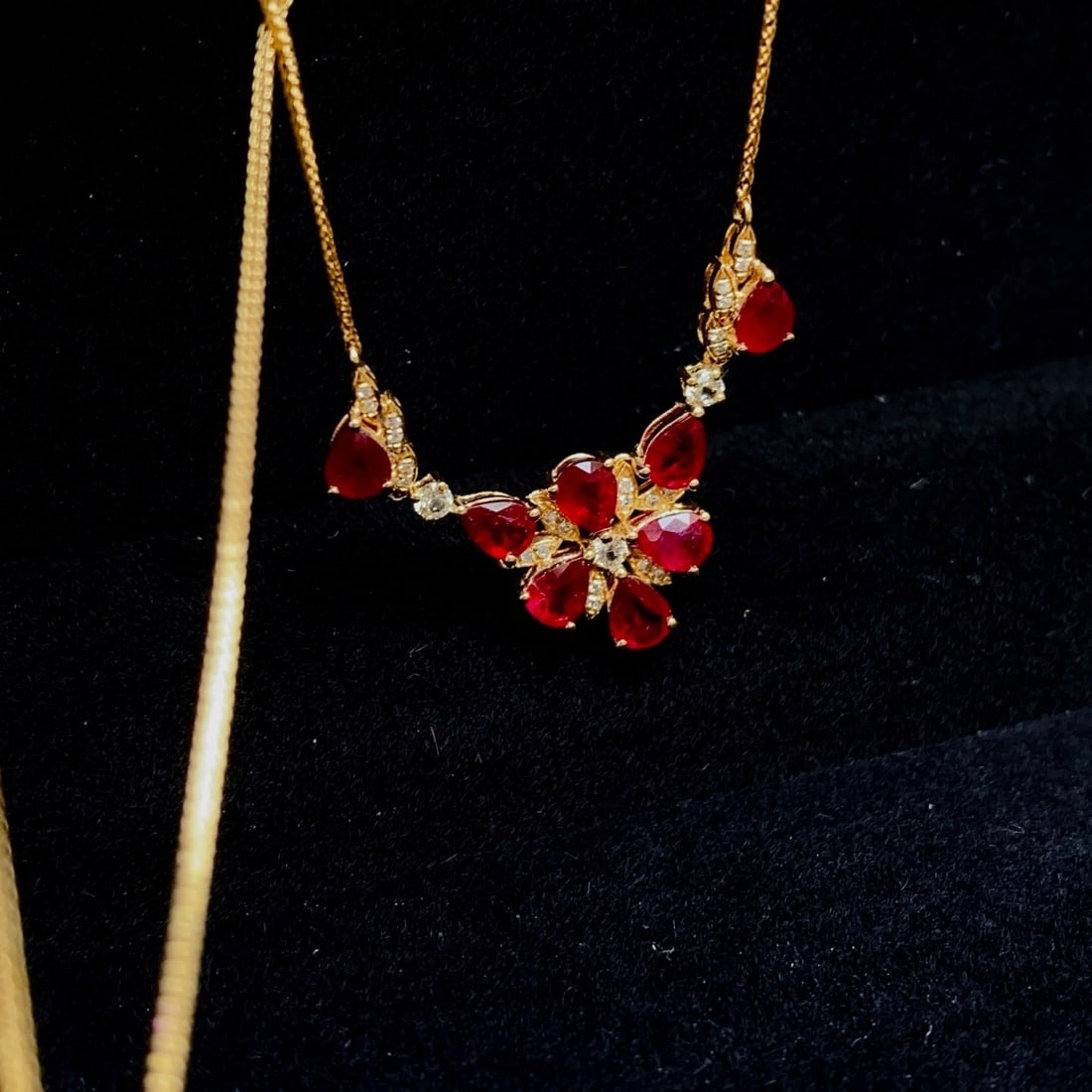 14k Gold 2.50 Ct Natural Ruby & Diamond & Sapphire Necklace - 3