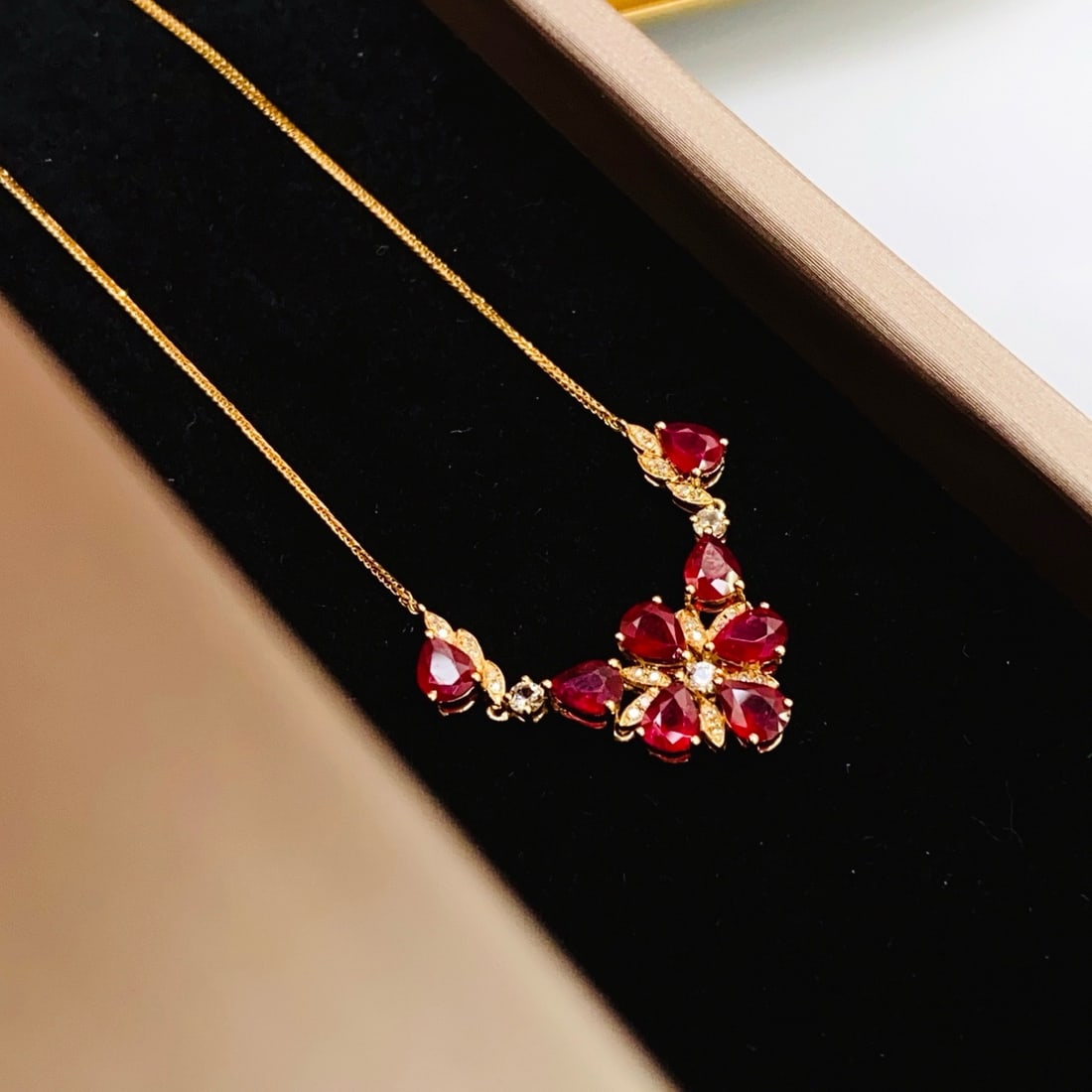 14k Gold 2.50 Ct Natural Ruby & Diamond & Sapphire Necklace - 4