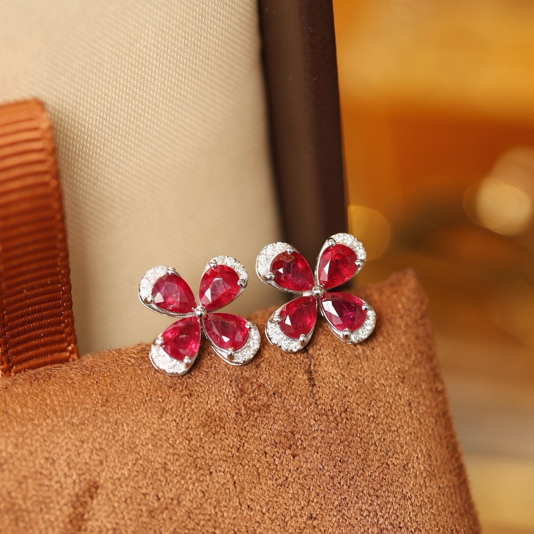 14k Gold 1.53 Ctw Natural Ruby & Diamond Earrings - 2