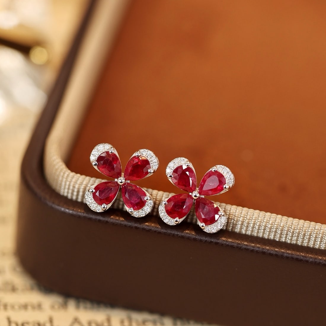 14k Gold 1.53 Ctw Natural Ruby & Diamond Earrings - 3