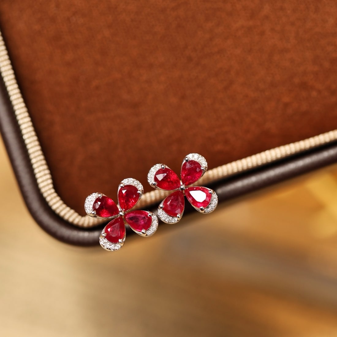 14k Gold 1.53 Ctw Natural Ruby & Diamond Earrings - 4