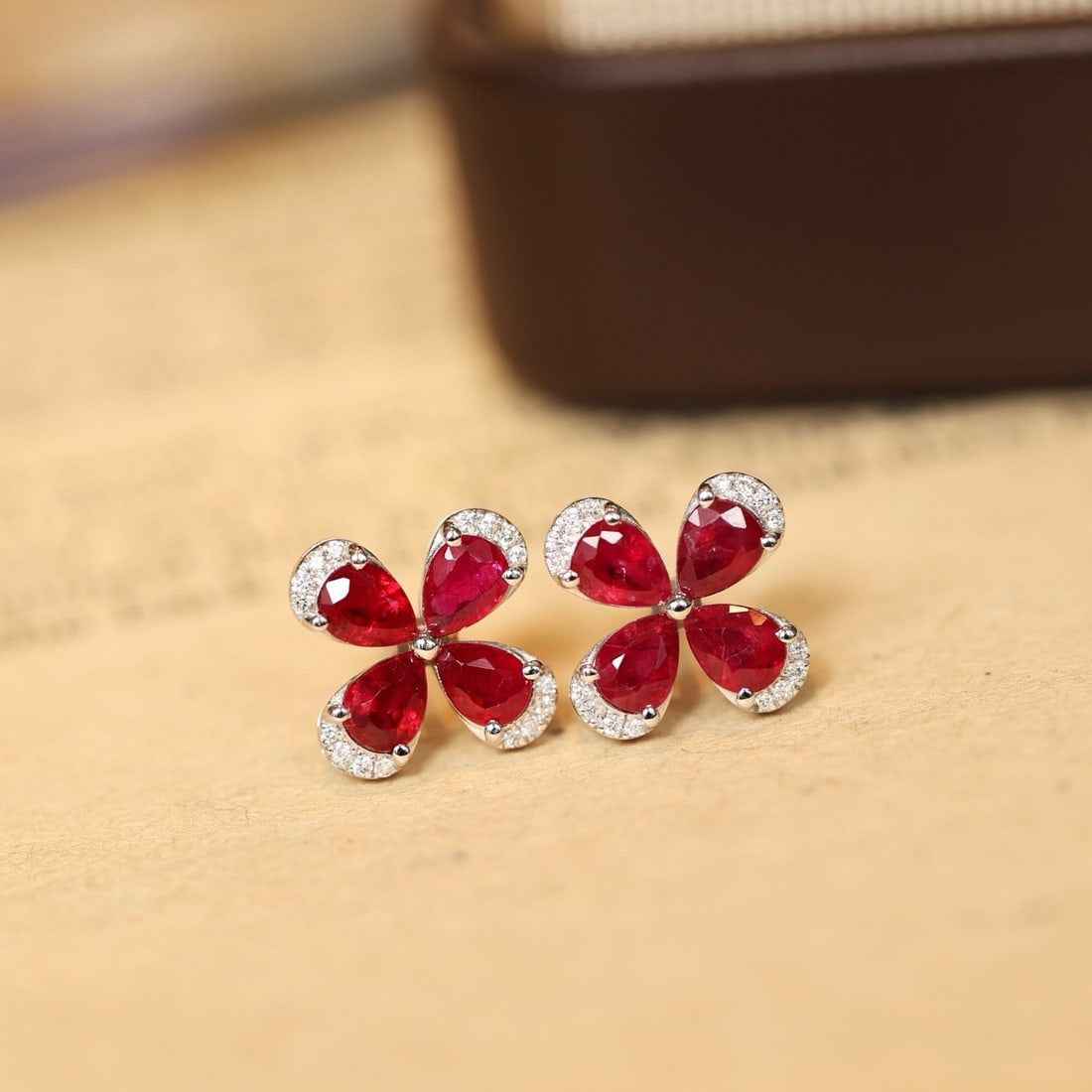 14k Gold 1.53 Ctw Natural Ruby & Diamond Earrings - 6