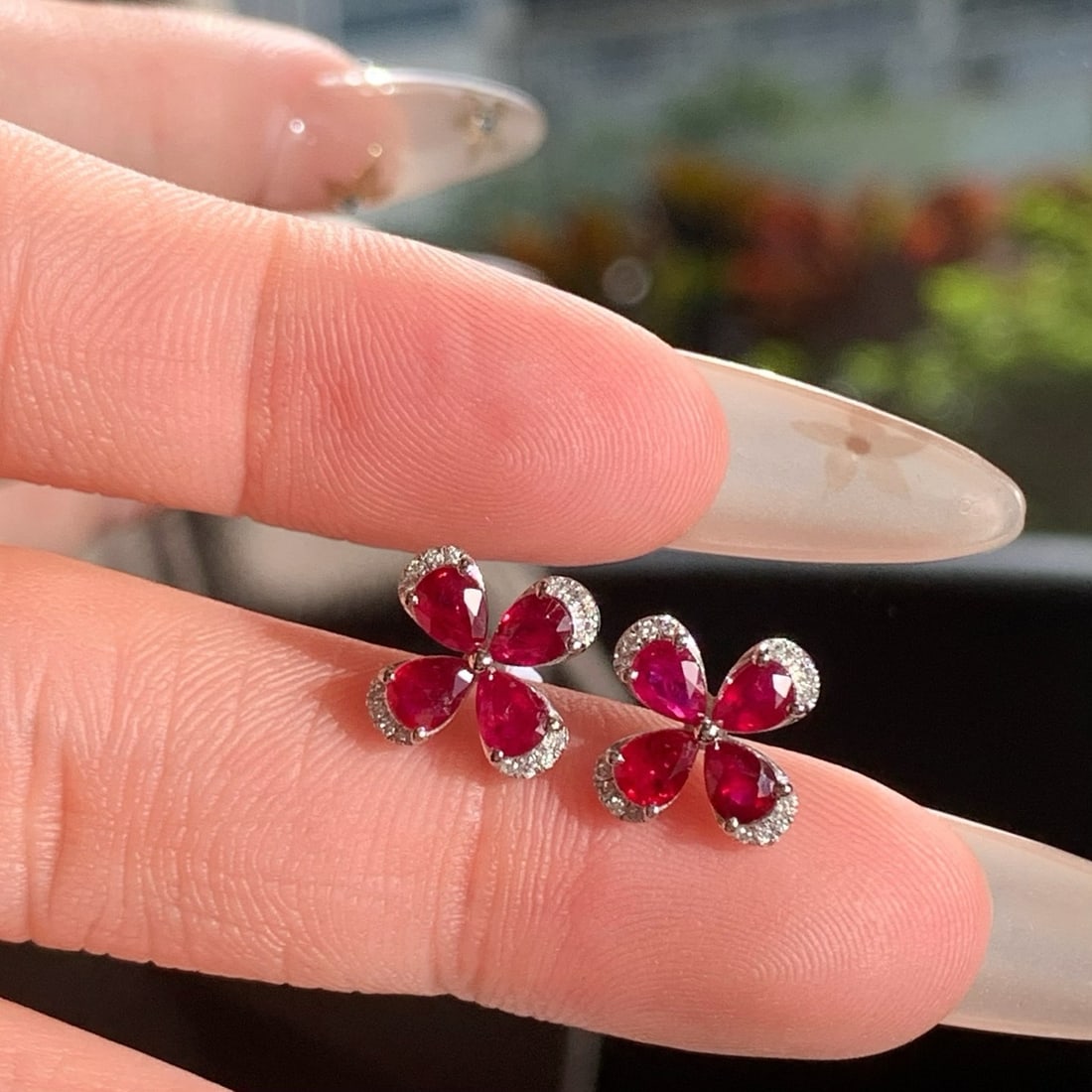 14k Gold 1.53 Ctw Natural Ruby & Diamond Earrings - 7