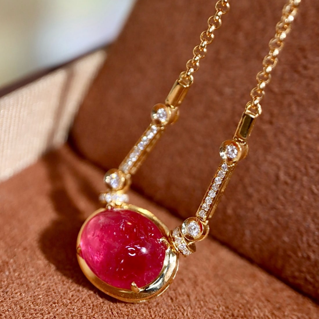 14k Gold 3.77 Ctw Natural Ruby & Diamond Necklace - 5