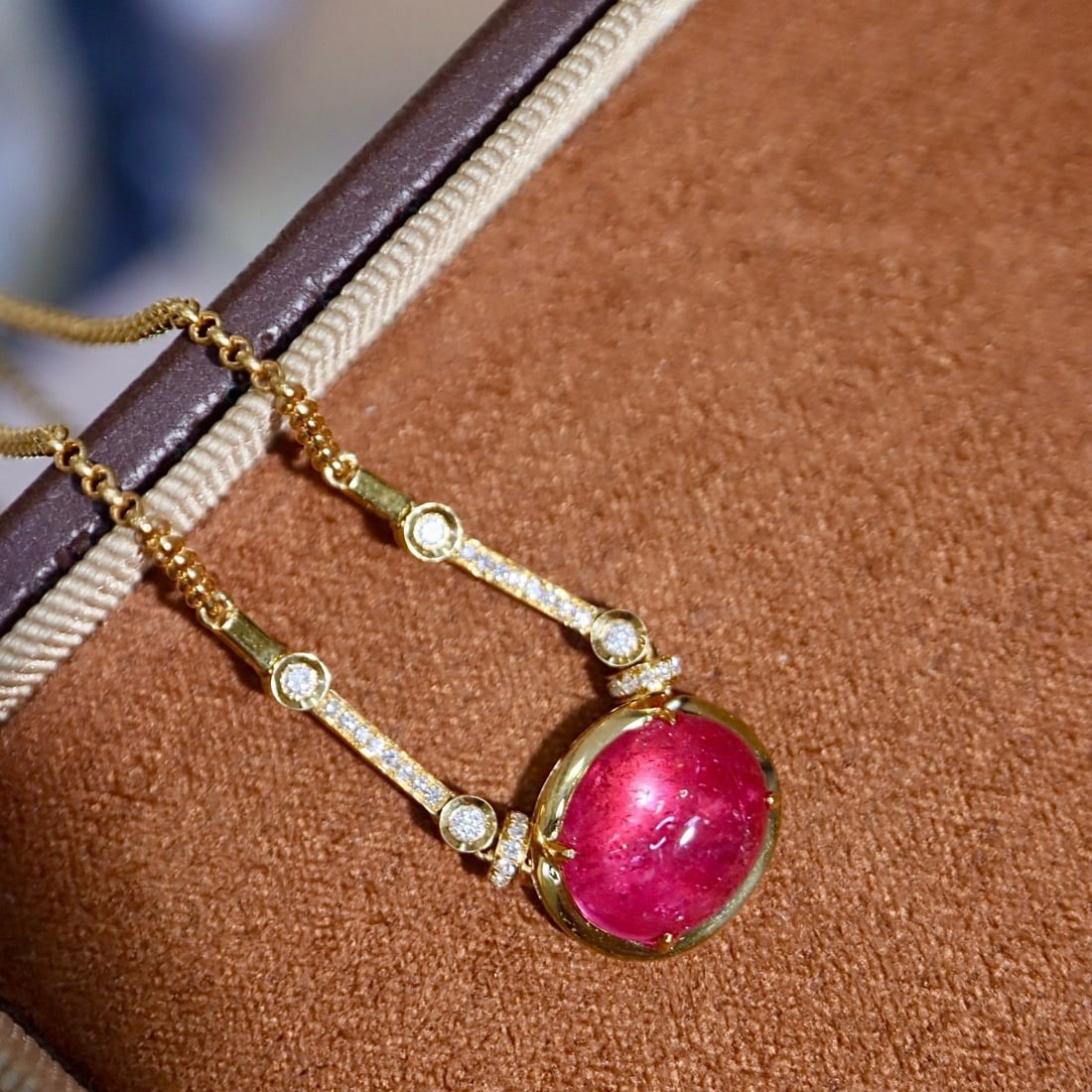 14k Gold 3.77 Ctw Natural Ruby & Diamond Necklace - 6