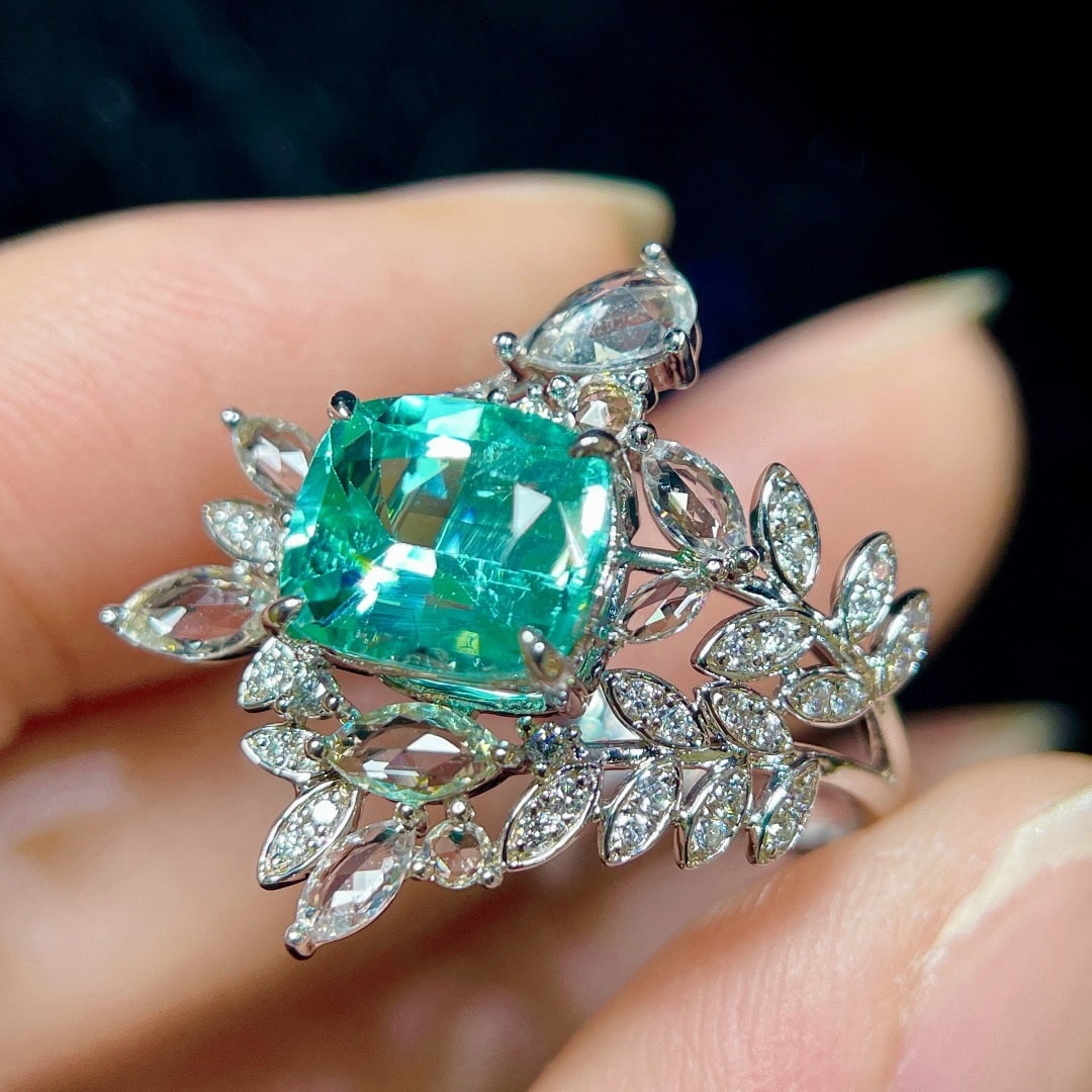 14k Gold 2.39 Ctw Natural Paraiba Tourmaline & Diamond Ring - 3