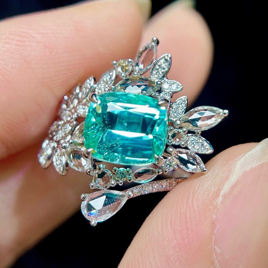 14k Gold 2.39 Ctw Natural Paraiba Tourmaline & Diamond Ring - 6