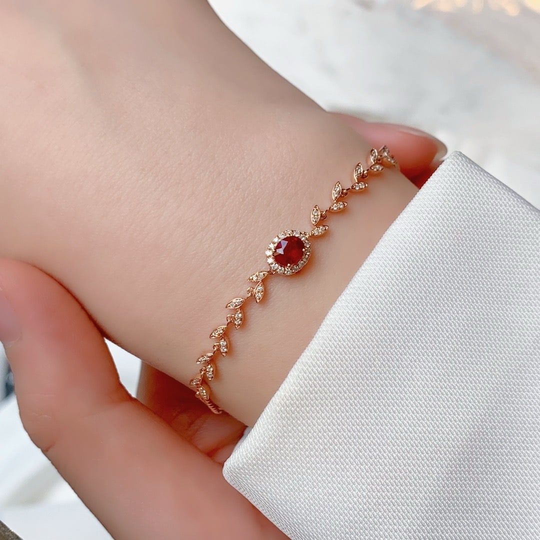 14k Gold 0.4 Ct Natural Ruby & Diamond Bracelet - 2