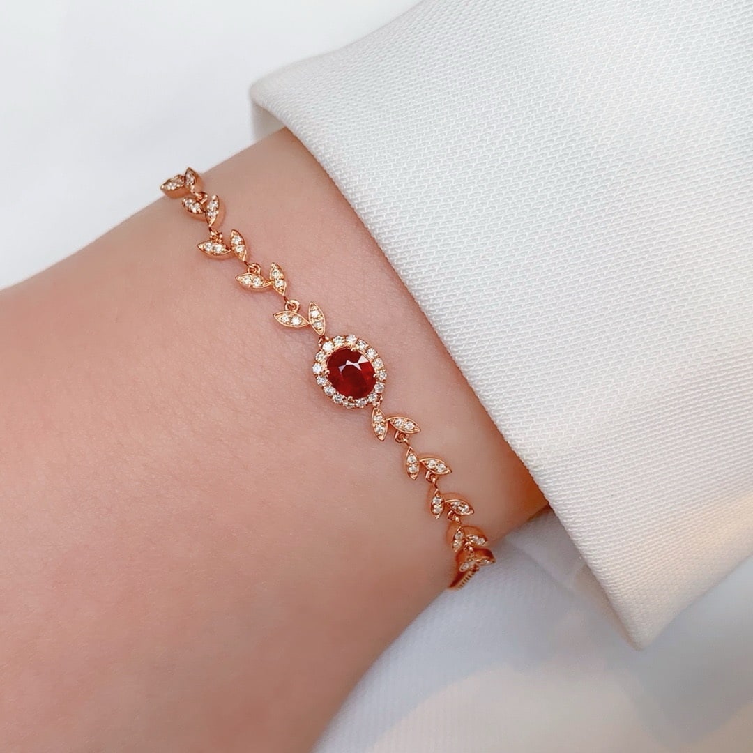 14k Gold 0.4 Ct Natural Ruby & Diamond Bracelet - 4