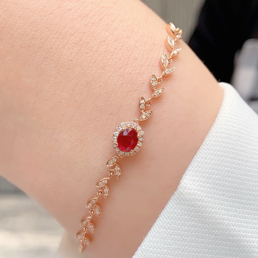 14k Gold 0.4 Ct Natural Ruby & Diamond Bracelet - 7