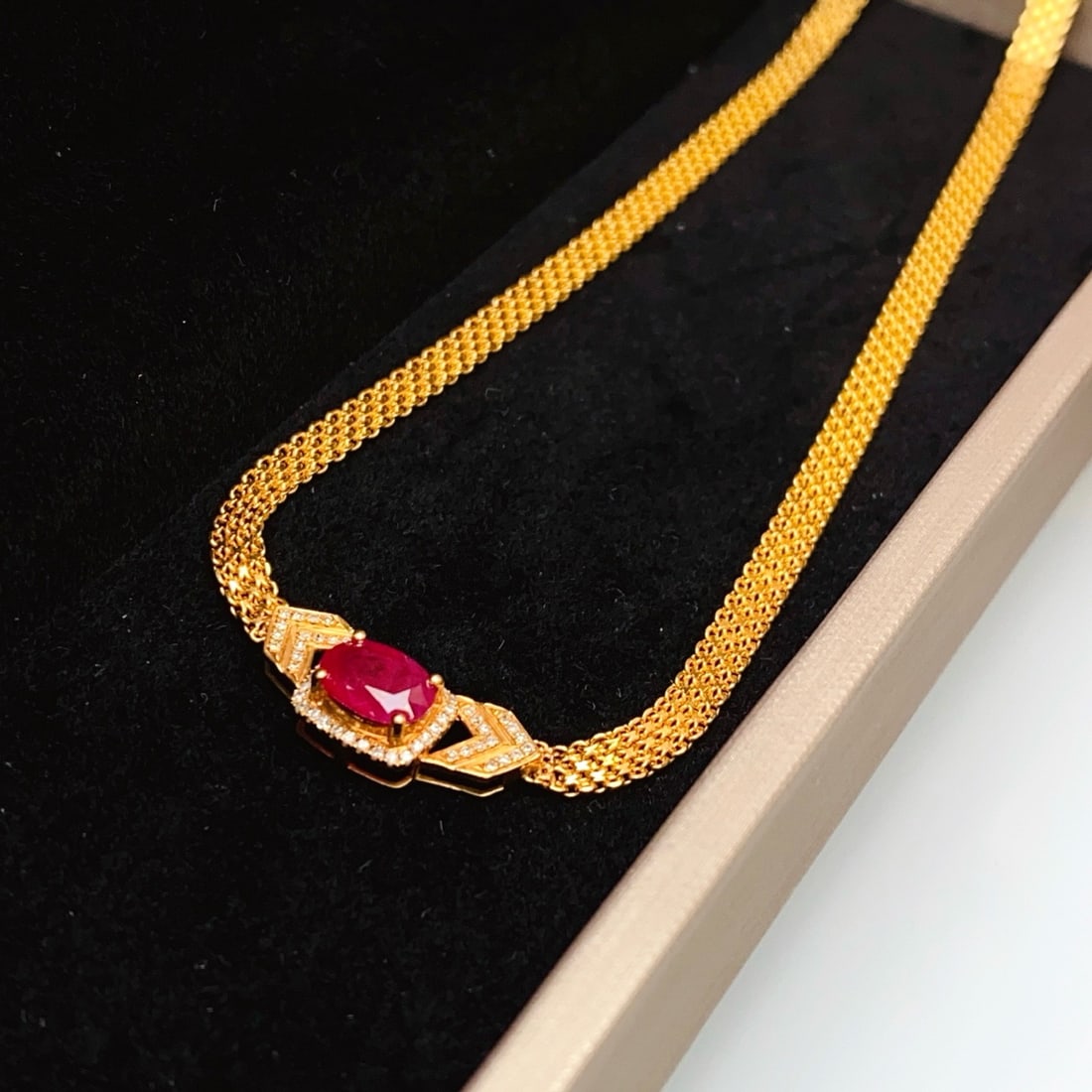 14k Gold 1.40 Ct Natural Ruby & Diamond Necklace - 2