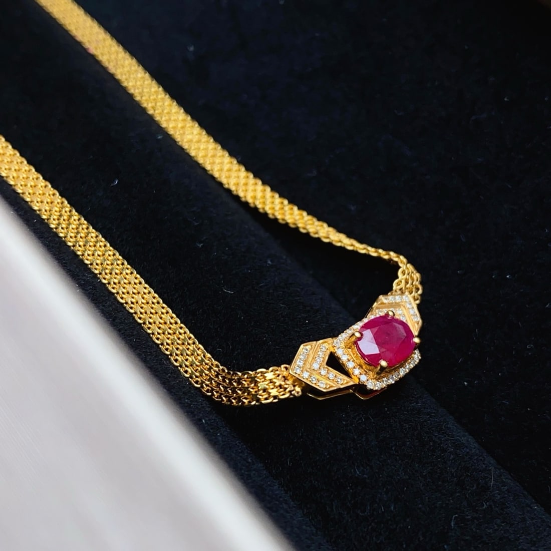 14k Gold 1.40 Ct Natural Ruby & Diamond Necklace - 3