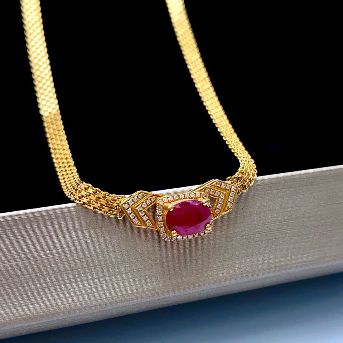 14k Gold 1.40 Ct Natural Ruby & Diamond Necklace - 4