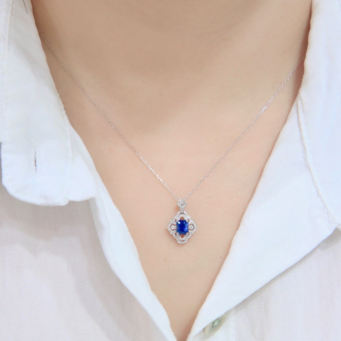 14k Gold 1.19 Ctw Natural Sapphire & Diamond Necklace - 8