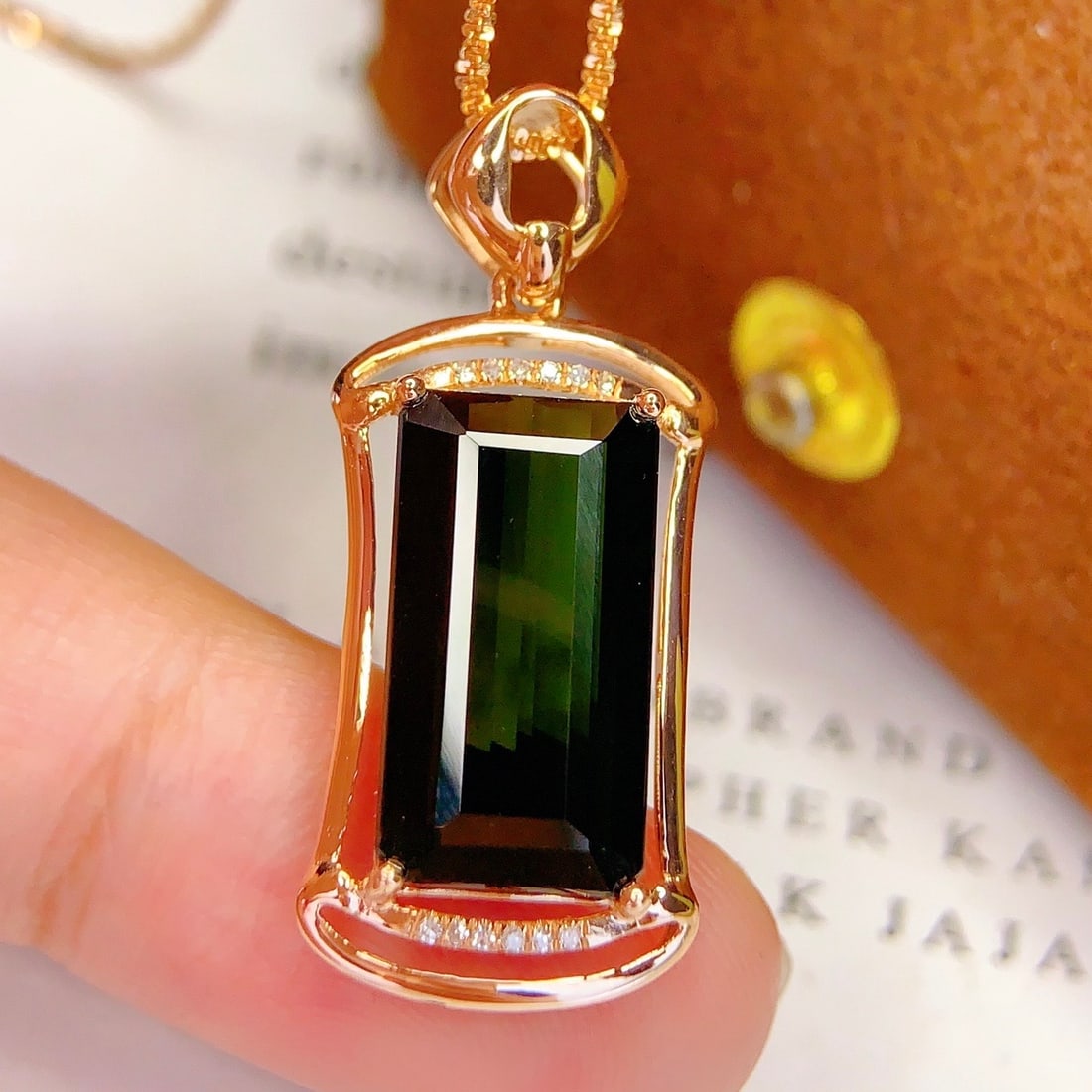14k Gold 5.97 Ct Natural Tourmaline & Diamond Pendant( Without Chain ): Ref:231176066gold // content:14k // goldmain // gemstone:tourmalineshape:octagonalcarat // weight:5. 97ct // color:greentreatment:naturaladjacent // gemstone // 2 // : // diamondnumber // of // stones