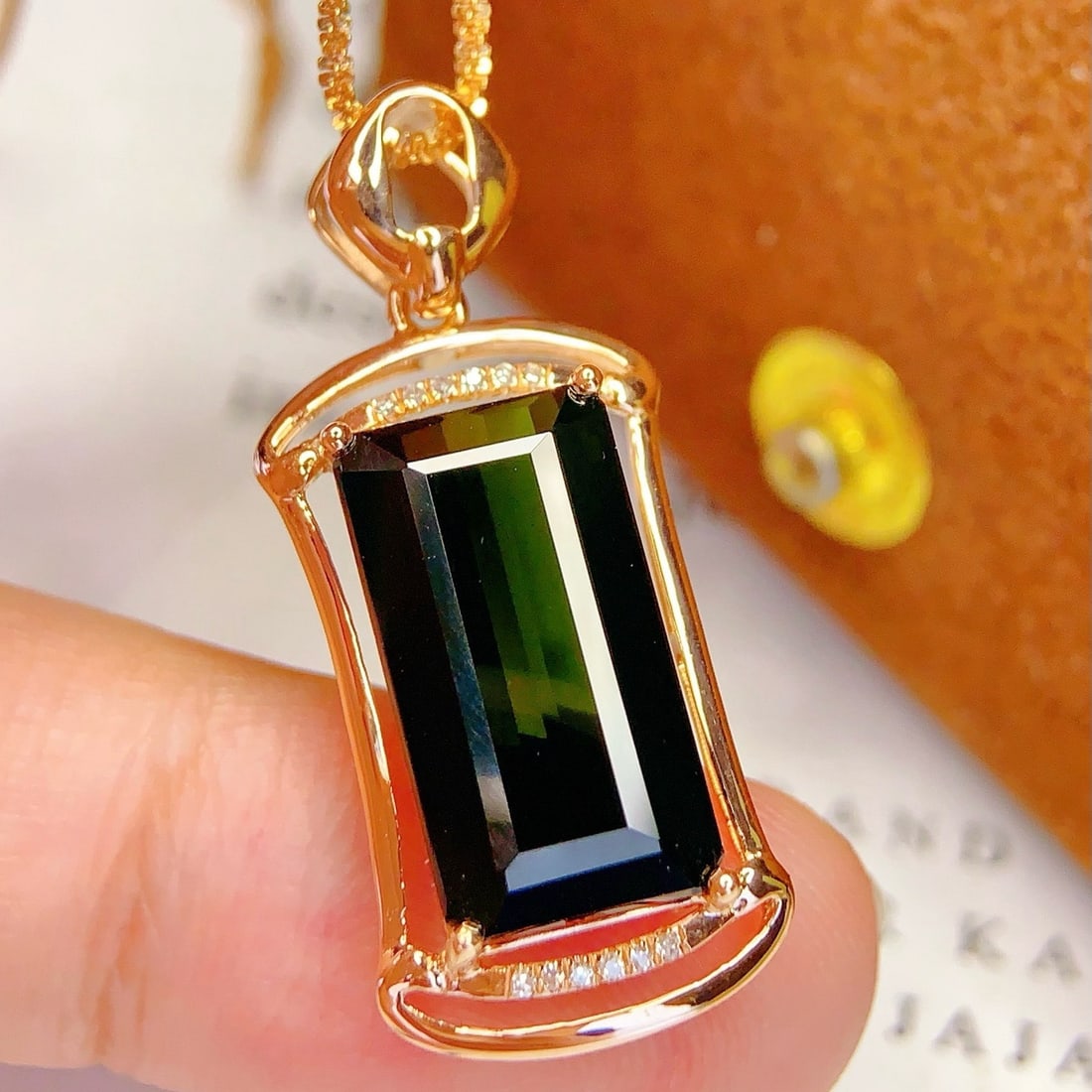 14k Gold 5.97 Ct Natural Tourmaline & Diamond Pendant( Without Chain ) - 2