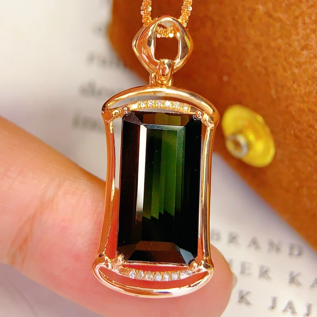 14k Gold 5.97 Ct Natural Tourmaline & Diamond Pendant( Without Chain ) - 3