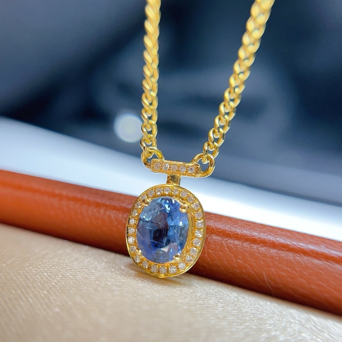 14k Gold 0.90 Ct Natural Sapphire & Diamond Necklace - 3