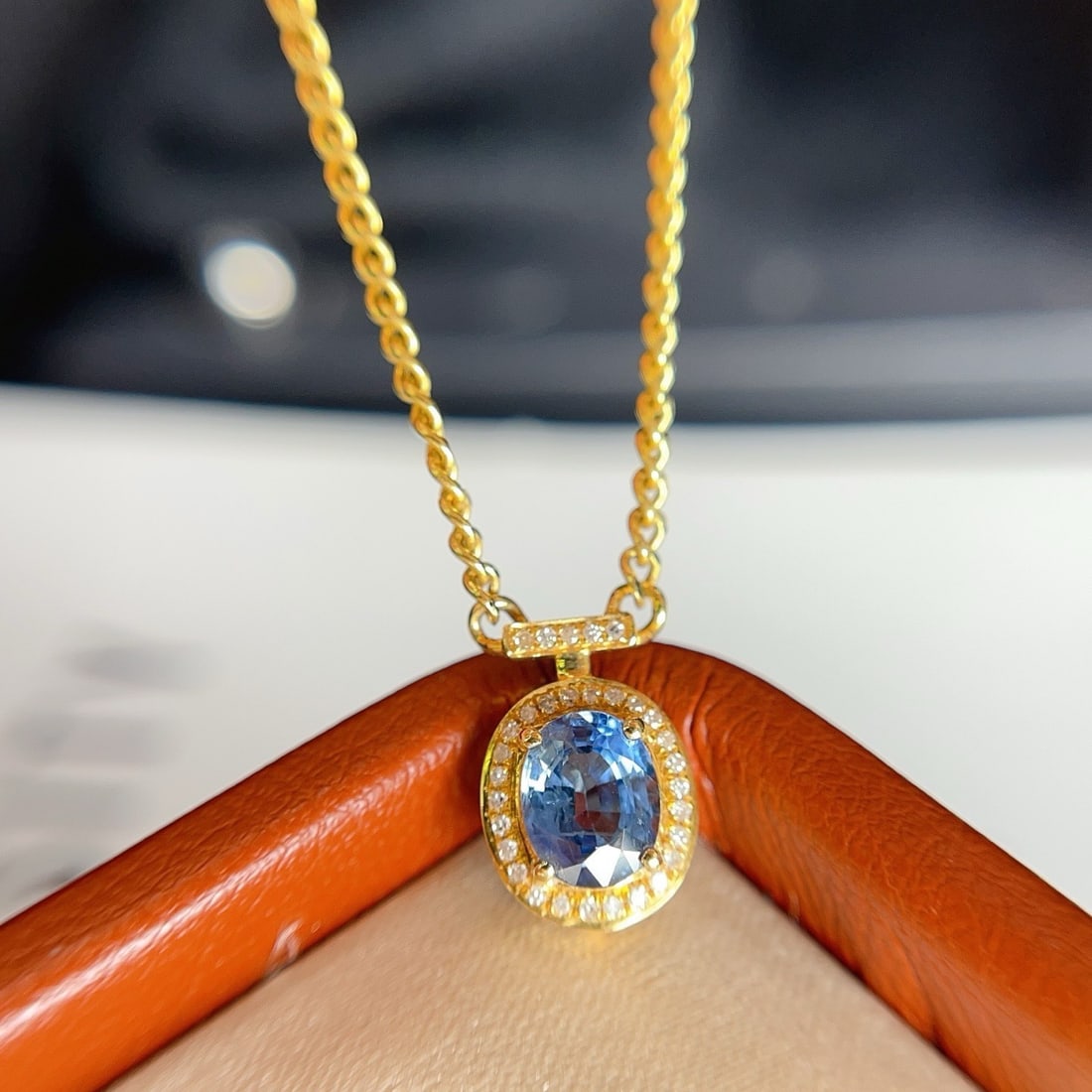 14k Gold 0.90 Ct Natural Sapphire & Diamond Necklace - 4