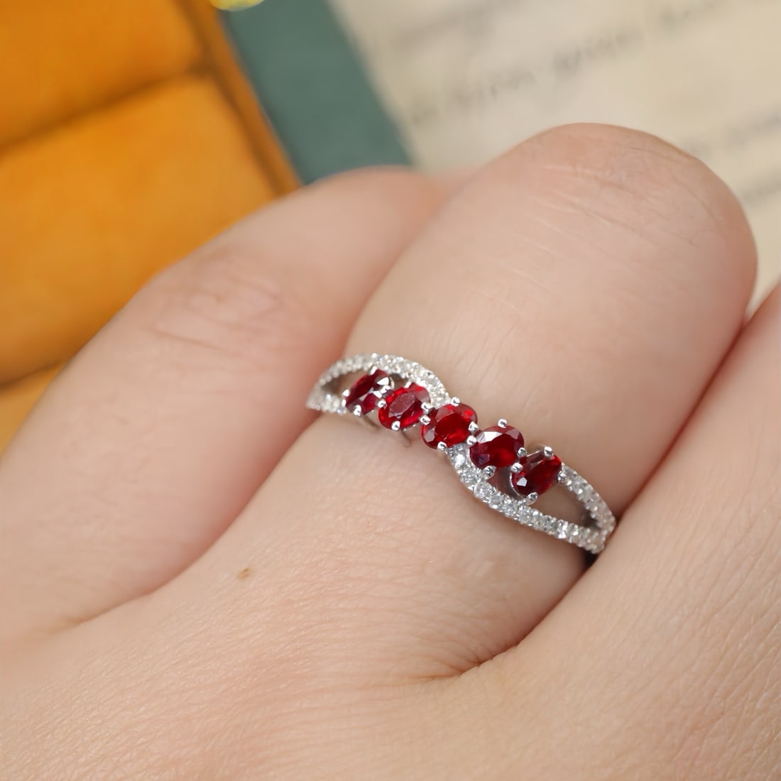 14k Gold 0.62 Ctw Vivid Red Natural Ruby & Diamond Ring - 6