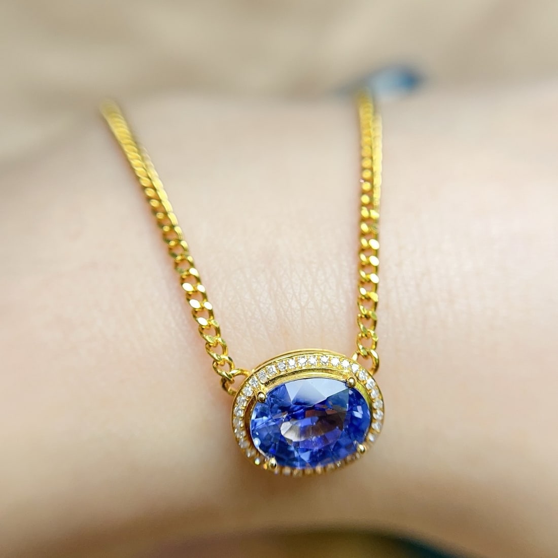 14k Gold 2.32 Ct Natural Sapphire & Diamond Necklace - 5