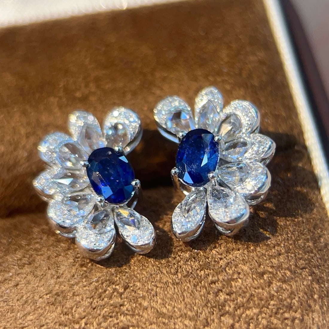 14k Gold 1.42 Ctw Natural Sapphire & Diamond Earrings - 2